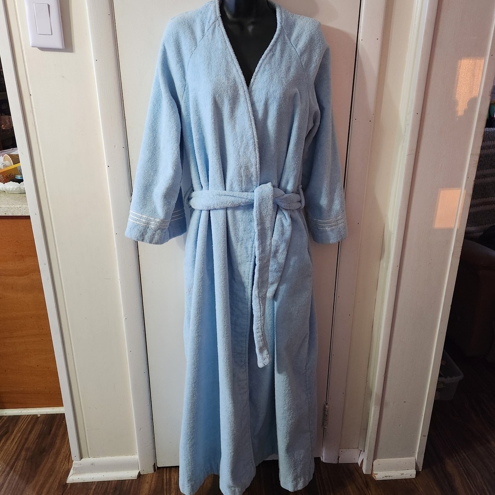 Christian Dior Vintage Embroidered  Light Blue Women's Bath Lounge Robe Size M